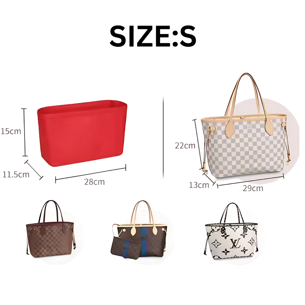 BAGINBAG Handmade Bag Organizer Bag Inner Compatible with LV Neverfull Bag Various Sizes Available
