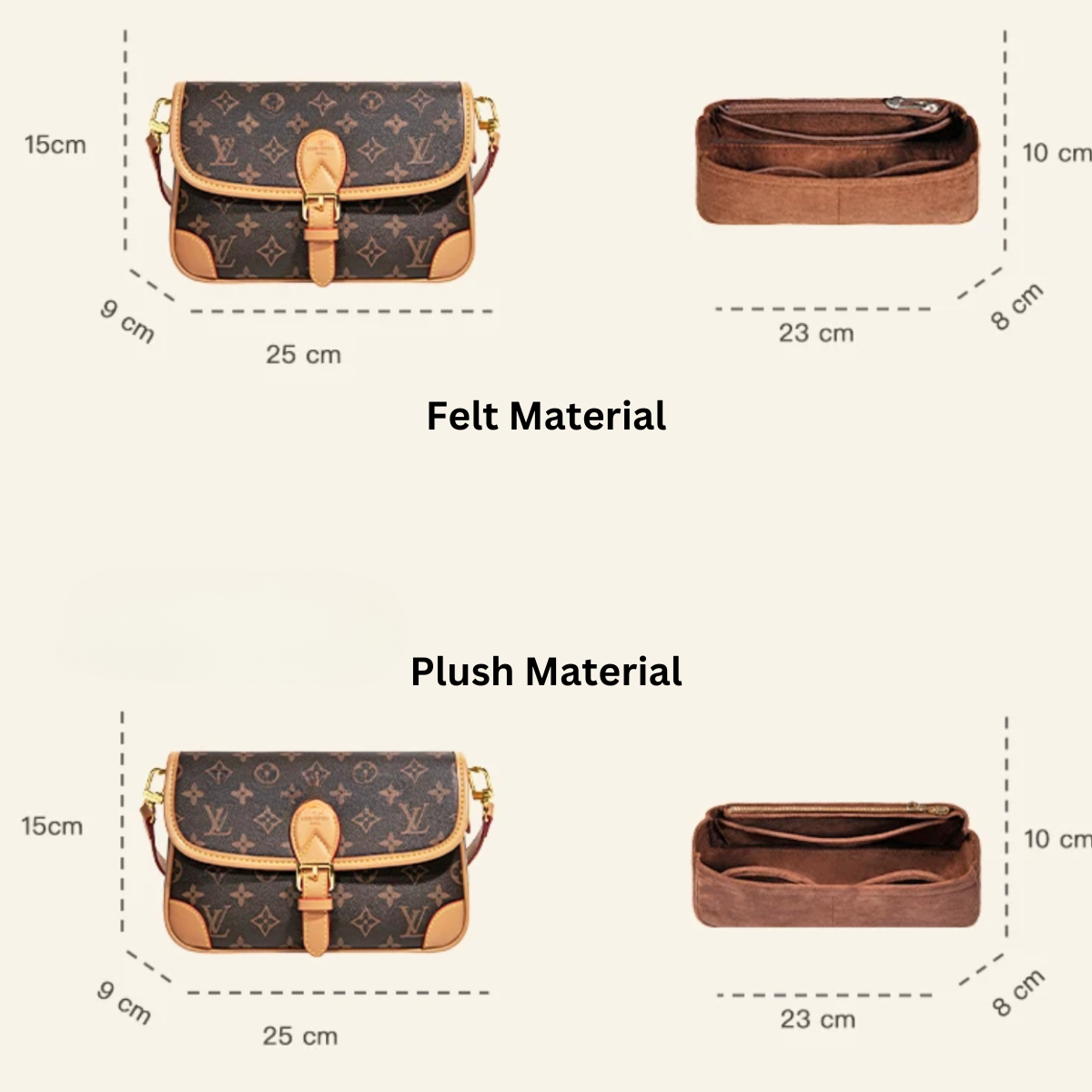 LUOFEIYU Handmade Bag Organizer Bag Inner Compatible with LV Diane Bag
