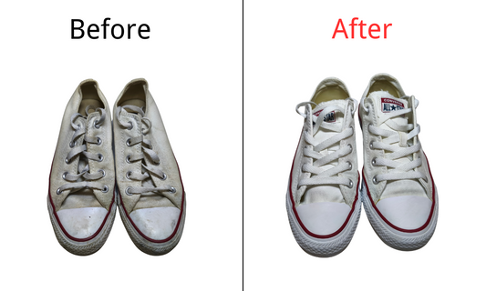 Canvas shoes tend to yellow over time. For Converse Taylor White Shoes