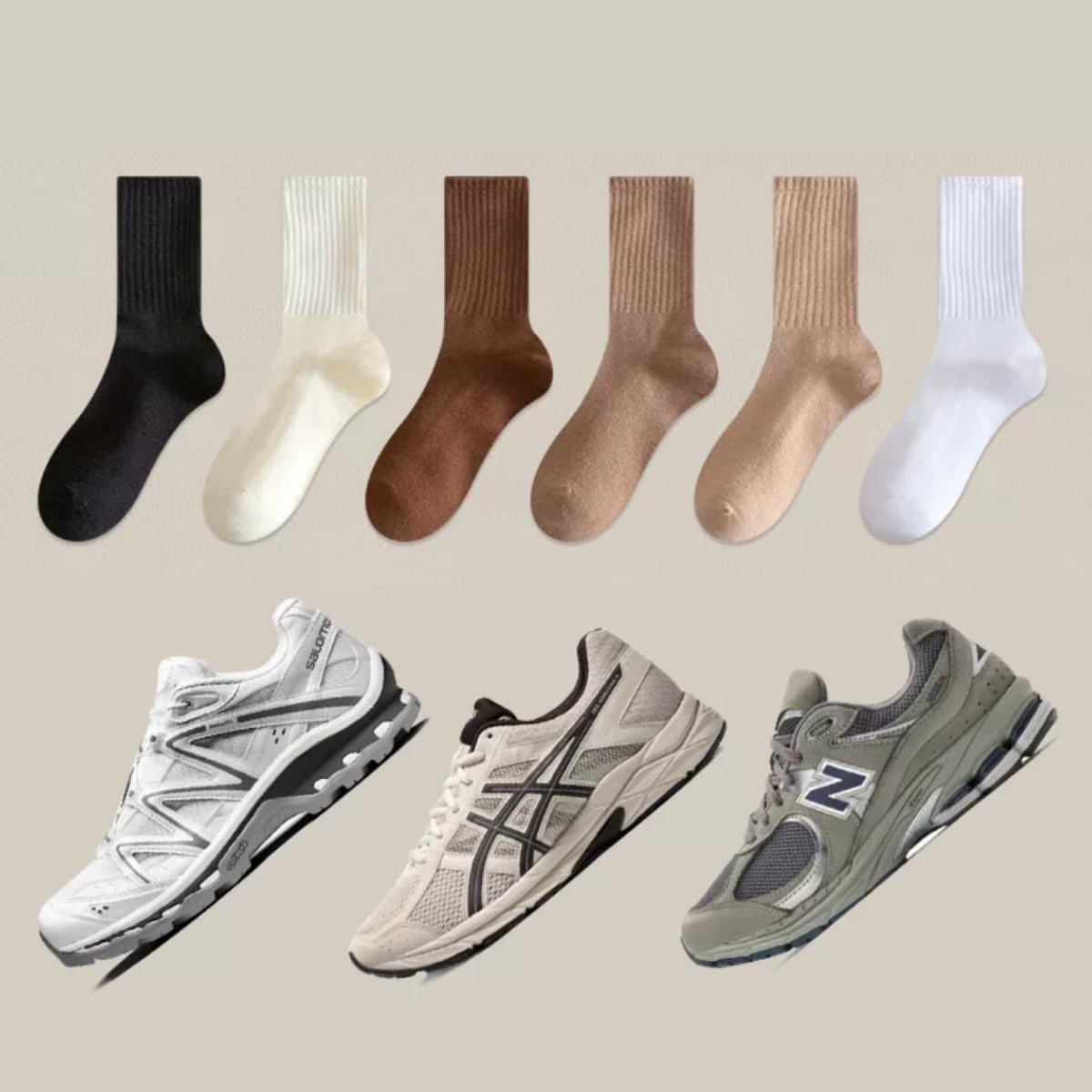 ShoeSpa Solid Color Cotton Crew Socks Suitable for Sports and Casual Wear 3 Pairs